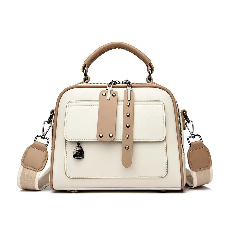 Medium Soft PU Handbag with Three Dimensional Pocket - Beige
