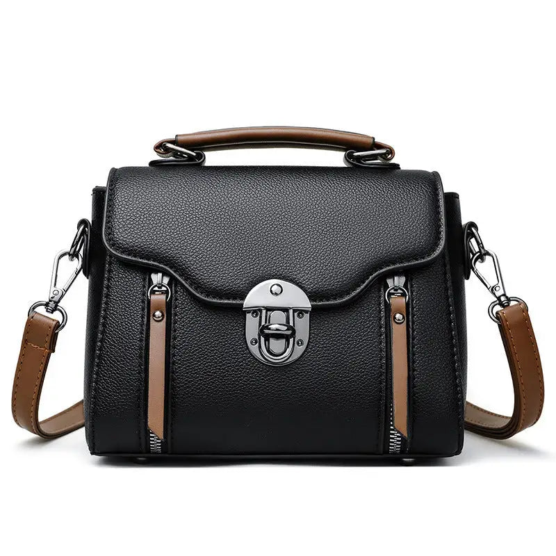 Medium Soft PU Shoulder Bag with Lock in Black Blue or Khaki