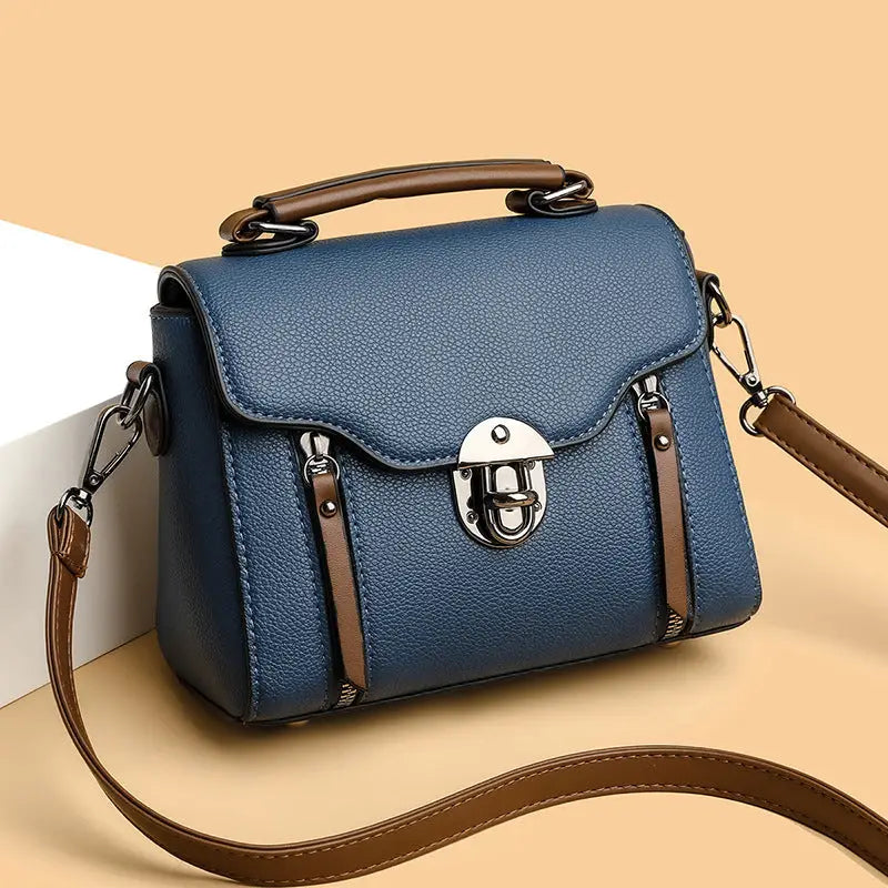 Medium Soft PU Shoulder Bag with Lock in Black Blue or Khaki