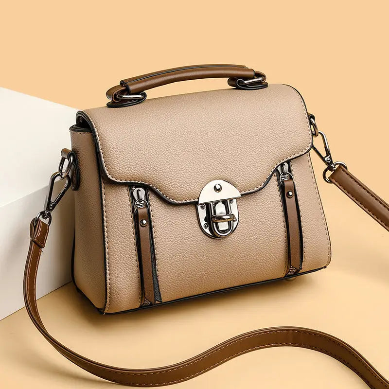 Medium Soft PU Shoulder Bag with Lock in Black Blue or Khaki