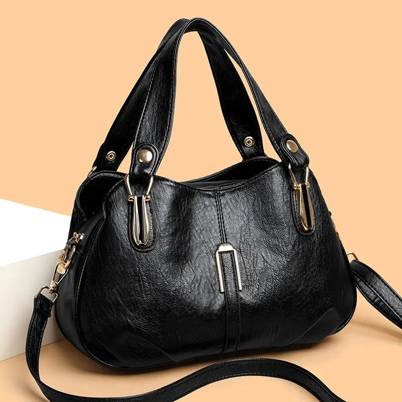Medium Soft PU Shoulder Bag with Multiple Pockets in Black and Wine Red - Black / Free Size