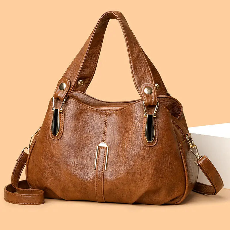 Medium Soft PU Shoulder Bag with Multiple Pockets in Black and Wine Red - Ginger Candy Color / Free Size
