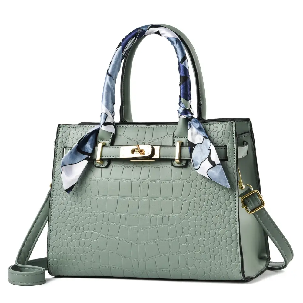 Medium Soft PU Suitcase with Scarf and Outer Bag Slit Pocket - Emerald Green