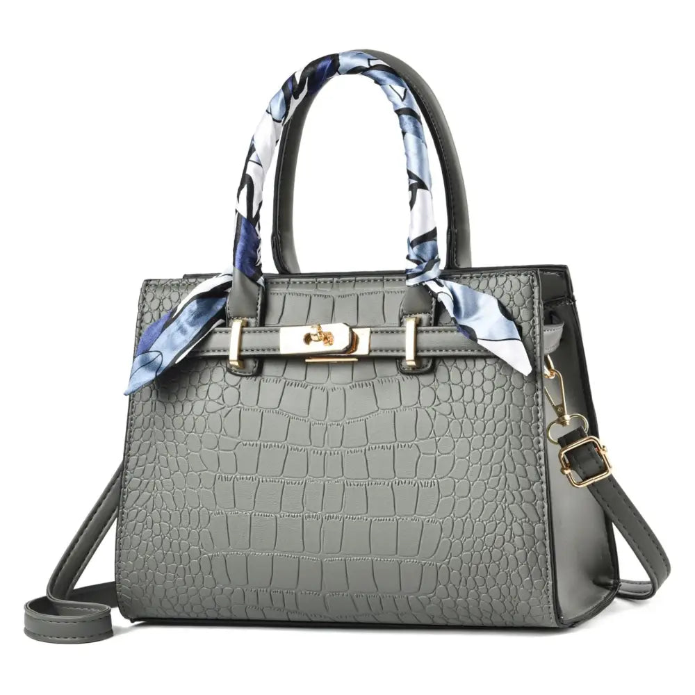 Medium Soft PU Suitcase with Scarf and Outer Bag Slit Pocket - Gray