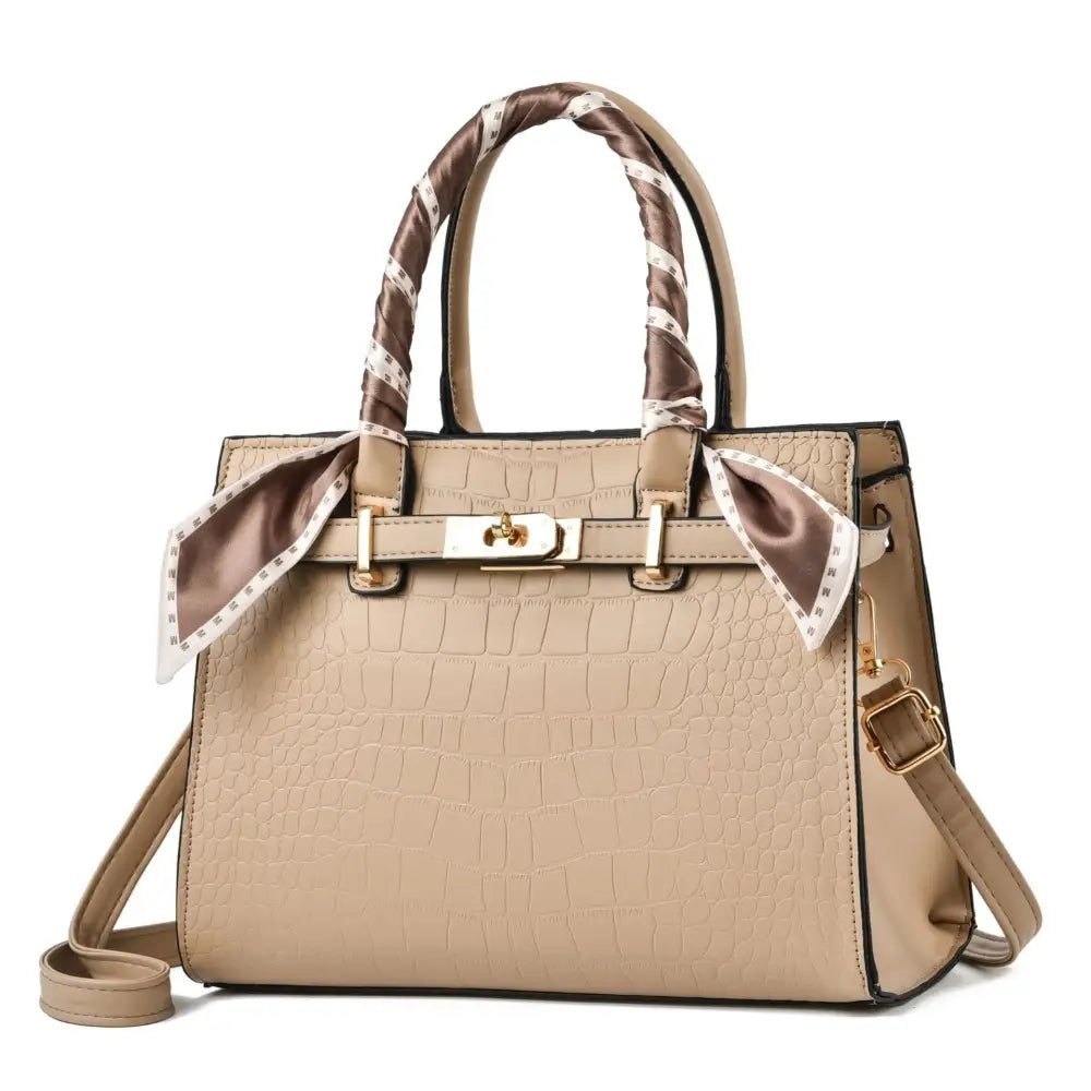 Medium Soft PU Suitcase with Scarf and Outer Bag Slit Pocket - Khaki