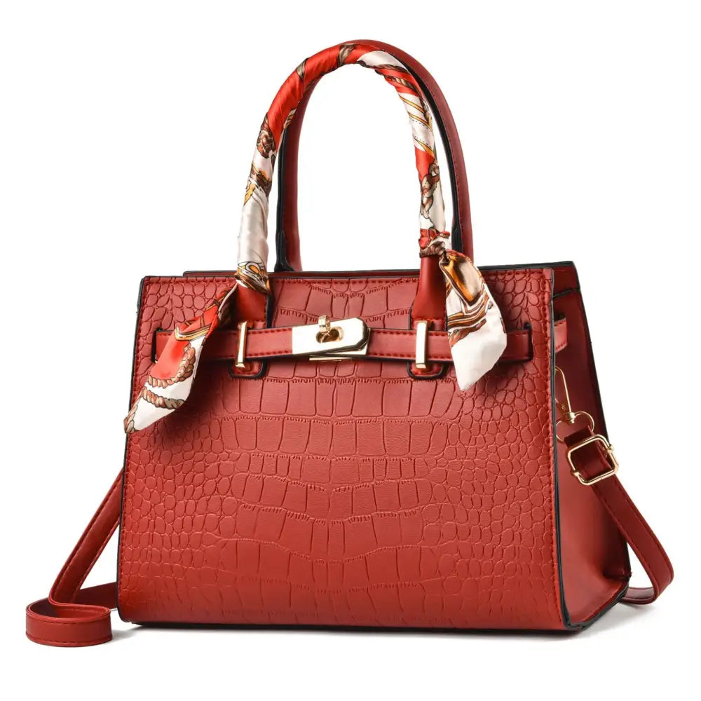 Medium Soft PU Suitcase with Scarf and Outer Bag Slit Pocket - Wine Red