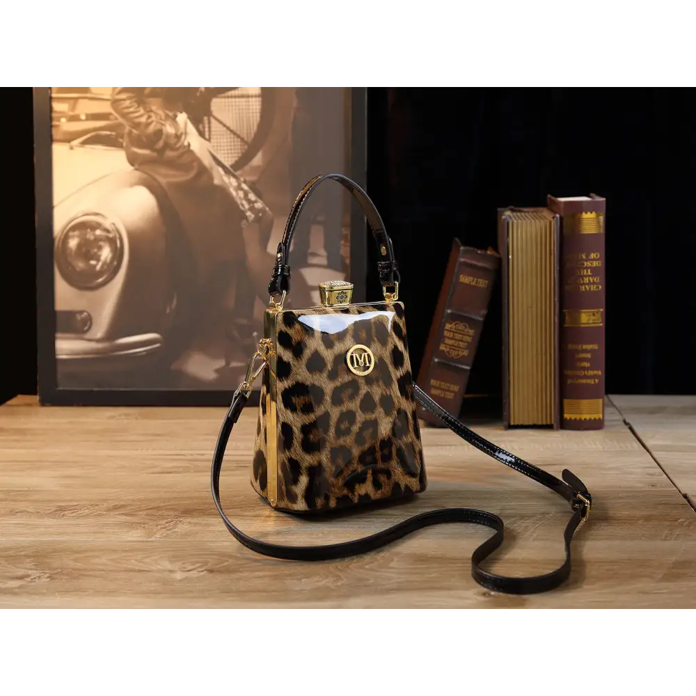 Medium Square PU Suitcase with Polyester Lining and Multiple Color Options - Leopard Print