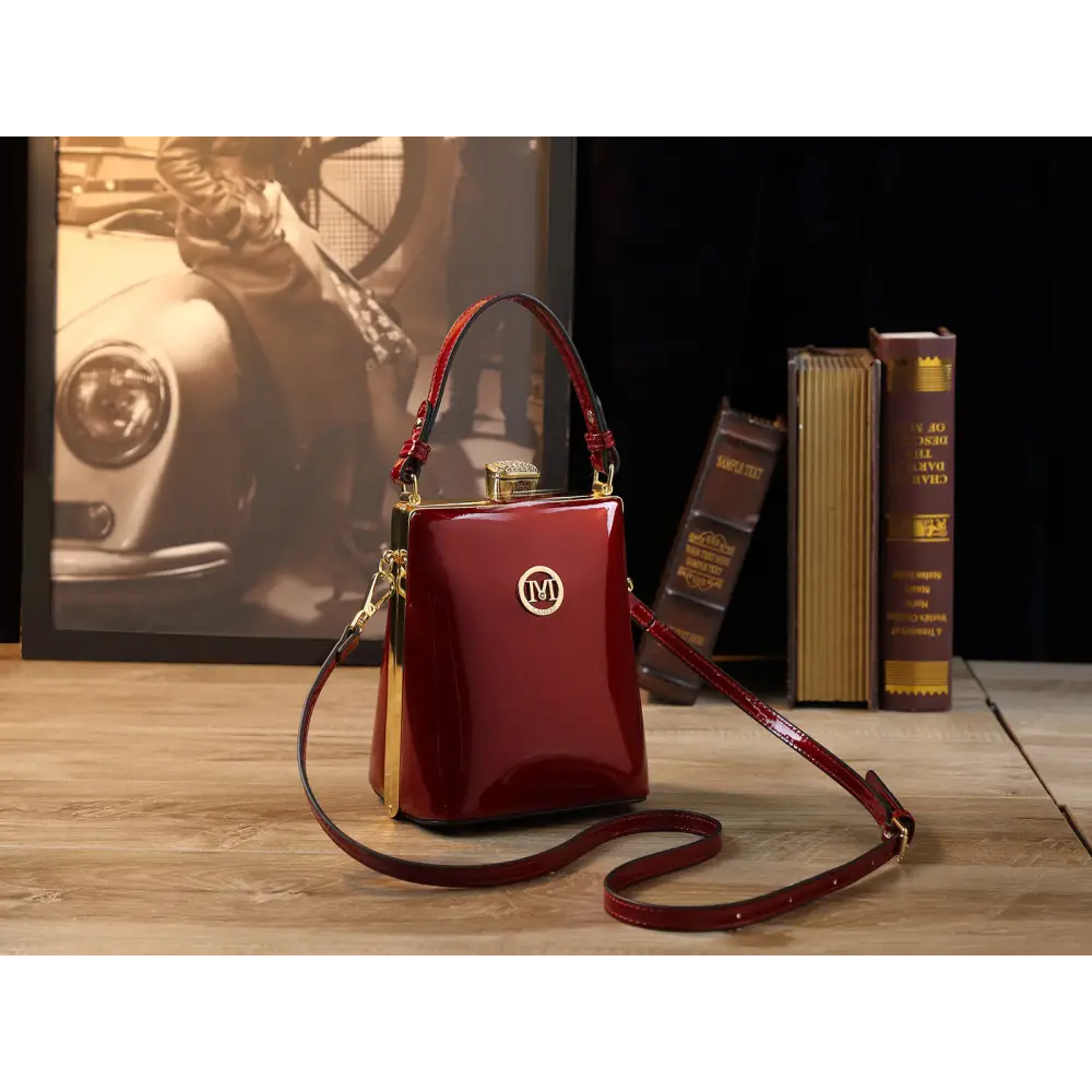 Medium Square PU Suitcase with Polyester Lining and Multiple Color Options - Wine Red