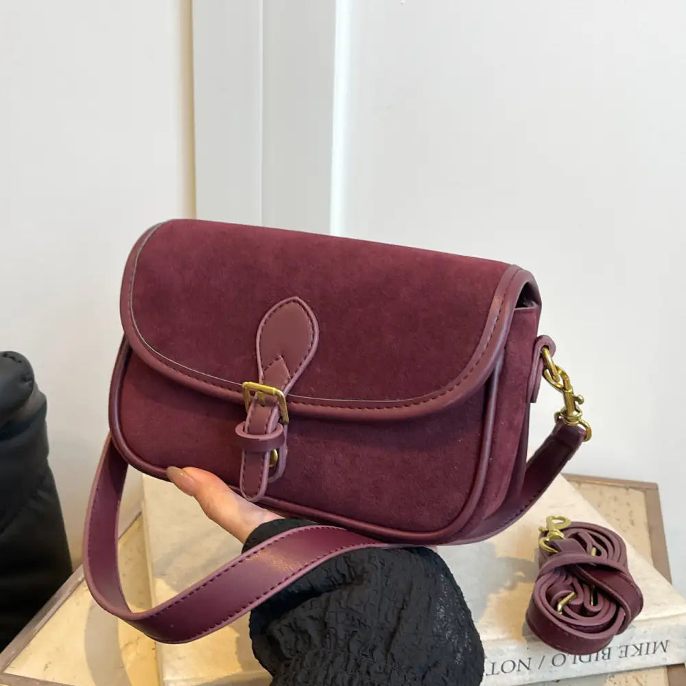 Messenger Bag with Single Shoulder Strap in Wine Red Brown and Light Brown - Wine Red