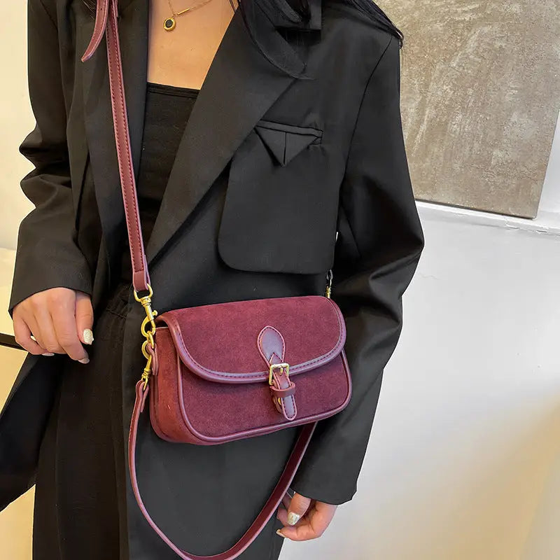 Messenger Bag with Single Shoulder Strap in Wine Red Brown and Light Brown