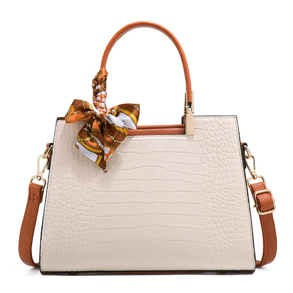 Milky White PU Medium Suitcase with Multiple Pockets and Zipper Compartments - Milky White