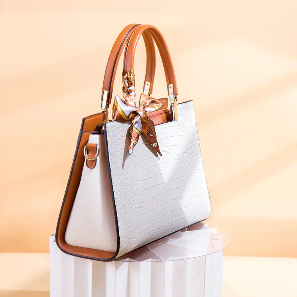 Milky White PU Medium Suitcase with Multiple Pockets and Zipper Compartments - Milky White