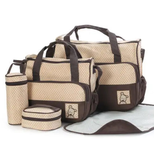 Beige and brown diaper bag set.