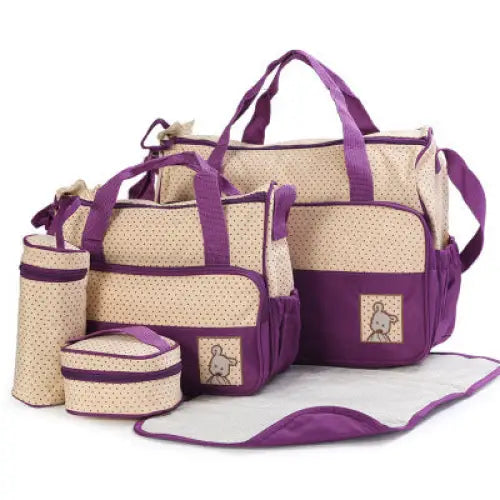Polka-dotted diaper bag set.