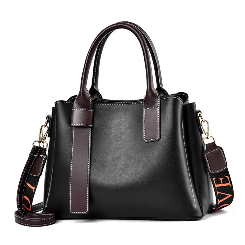Multicolor Polyester PU Bag with Internal Zipper and Multiple Compartments - Black