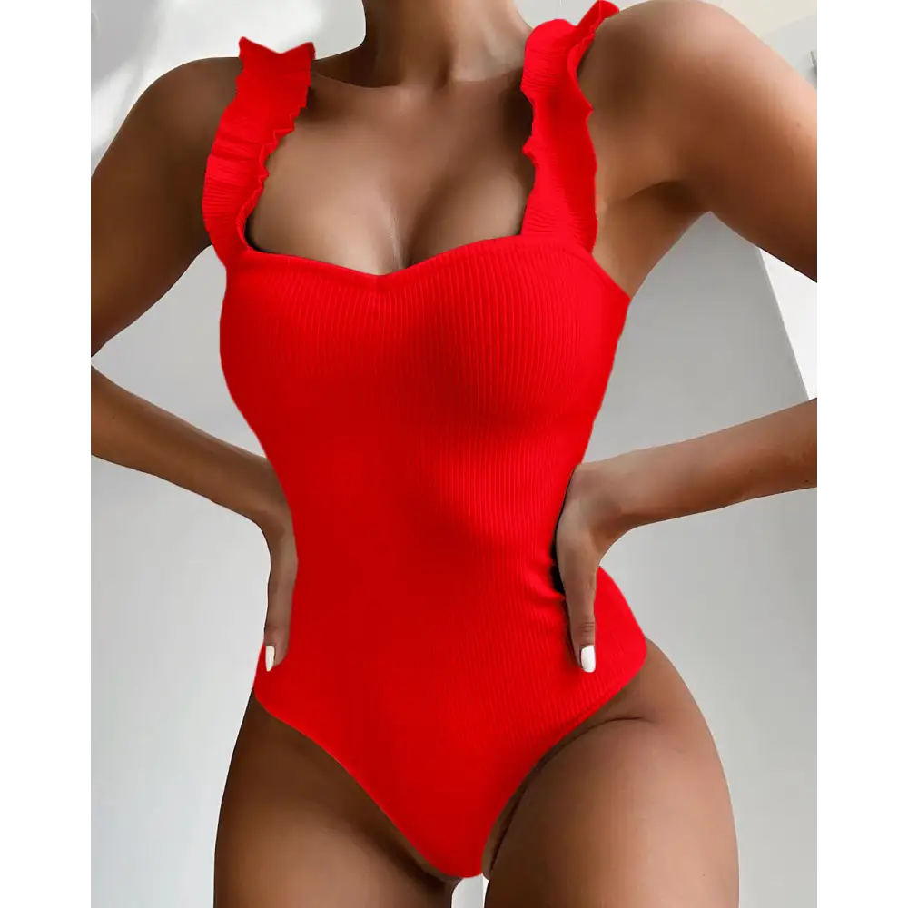 New Sexy One Piece Swimsuit Women Ruffle Swimwear Bodysuit Swimsuit Push Up Monokini Solid Bathing Suits Summer Beach
