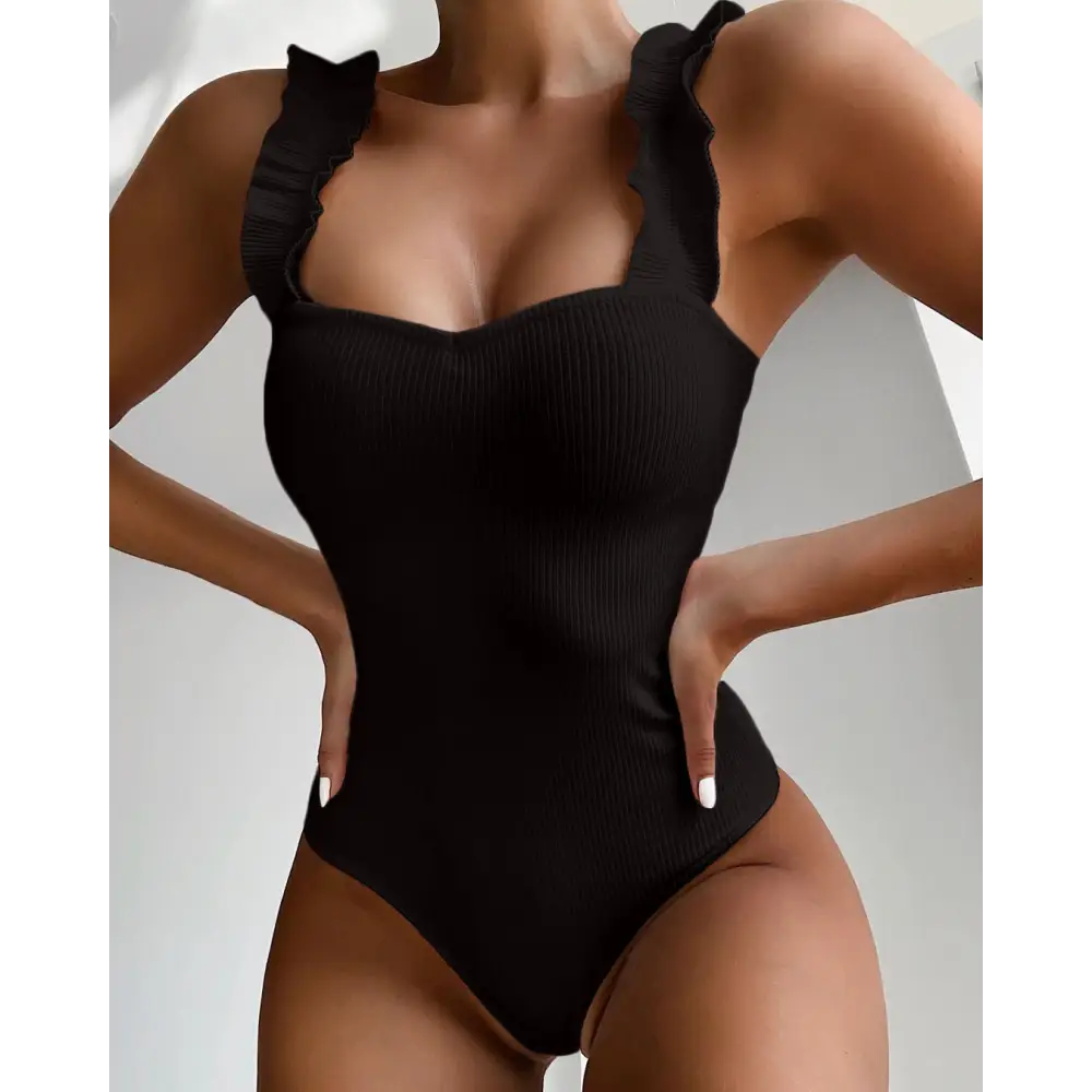 New Sexy One Piece Swimsuit Women Ruffle Swimwear Bodysuit Swimsuit Push Up Monokini Solid Bathing Suits Summer Beach