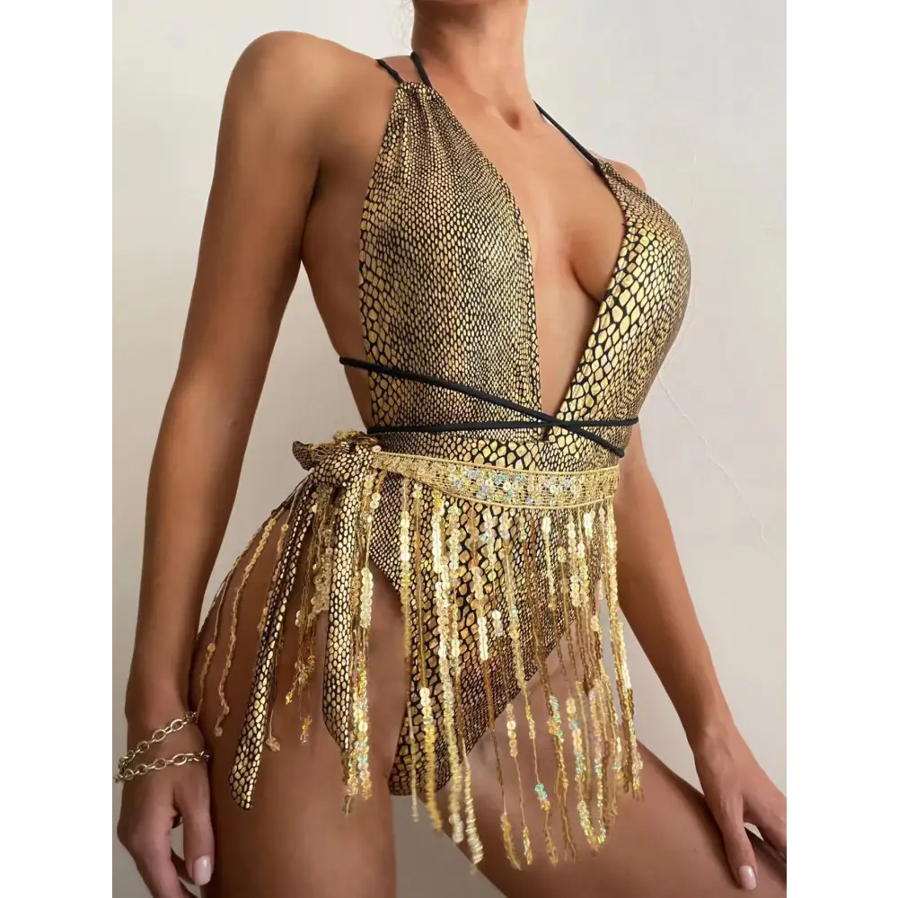 Nightclub Hot Girl Tassel One-piece Swimsuit