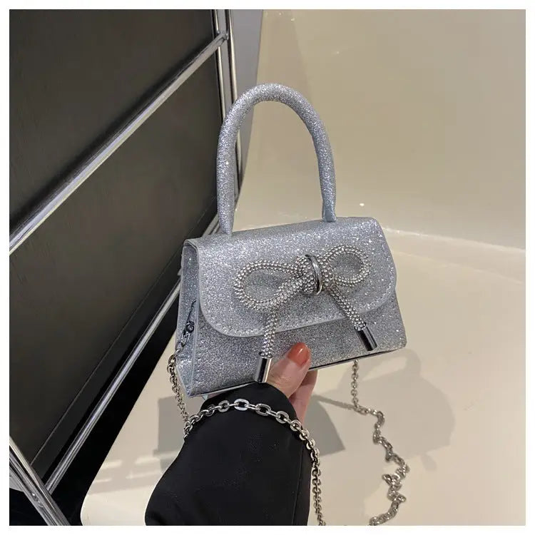 Nylon Lined Soft PU Square Bag with Internal Zipper and Sandwich Pocket - Silver