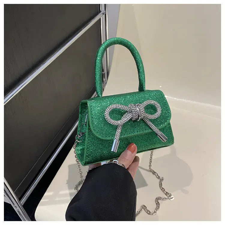 Nylon Lined Soft PU Square Bag with Internal Zipper and Sandwich Pocket - Green