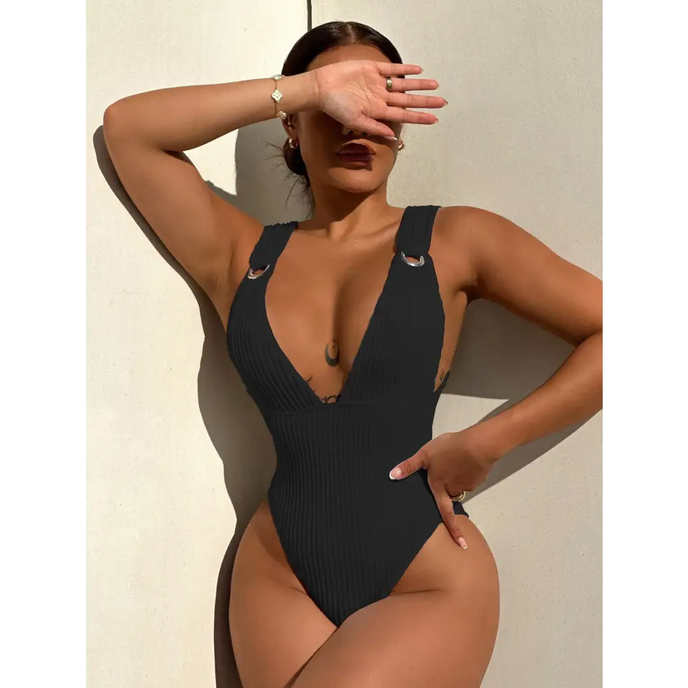 One-piece Swimsuit Women’s Sexy Solid Color - Black / S