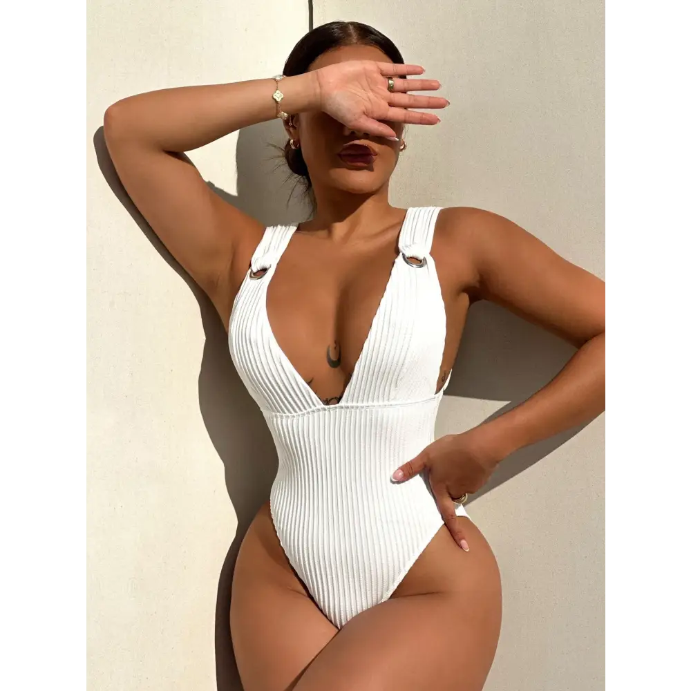 One-piece Swimsuit Women’s Sexy Solid Color - White / S