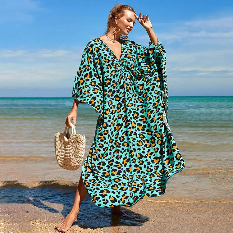 Outer Seaside Beach Skirt Swimsuit Cover - Blue leopard point rayon / One size