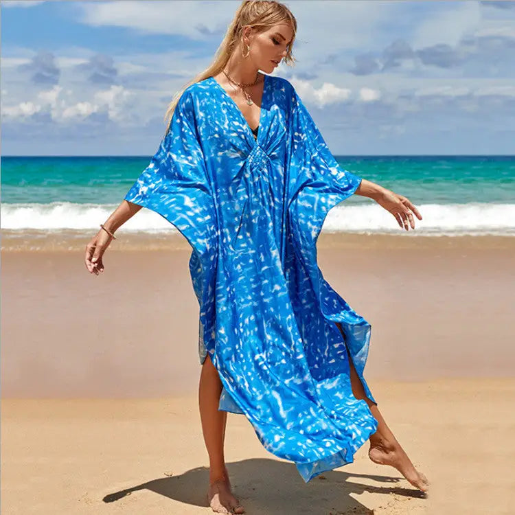 Outer Seaside Beach Skirt Swimsuit Cover - Blue Smudge Polyester / One size