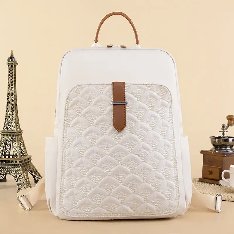 Oxford Cloth Tote Bag with Split Pocket and Phone Compartment - Beige