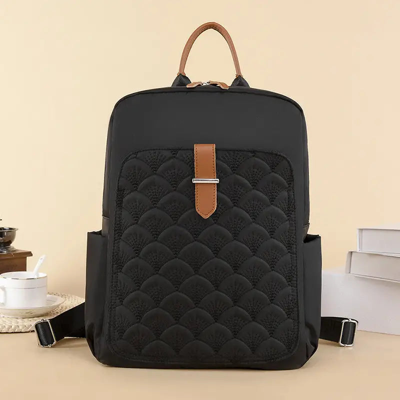 Oxford Cloth Tote Bag with Split Pocket and Phone Compartment - Black
