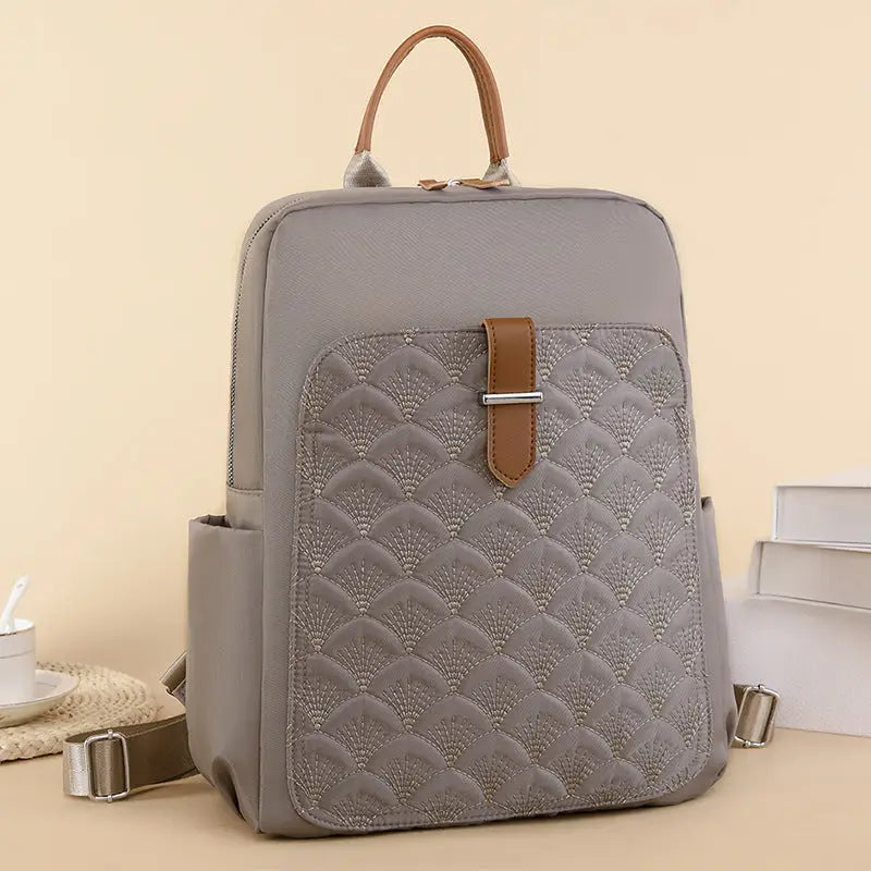 Oxford Cloth Tote Bag with Split Pocket and Phone Compartment - Khaki