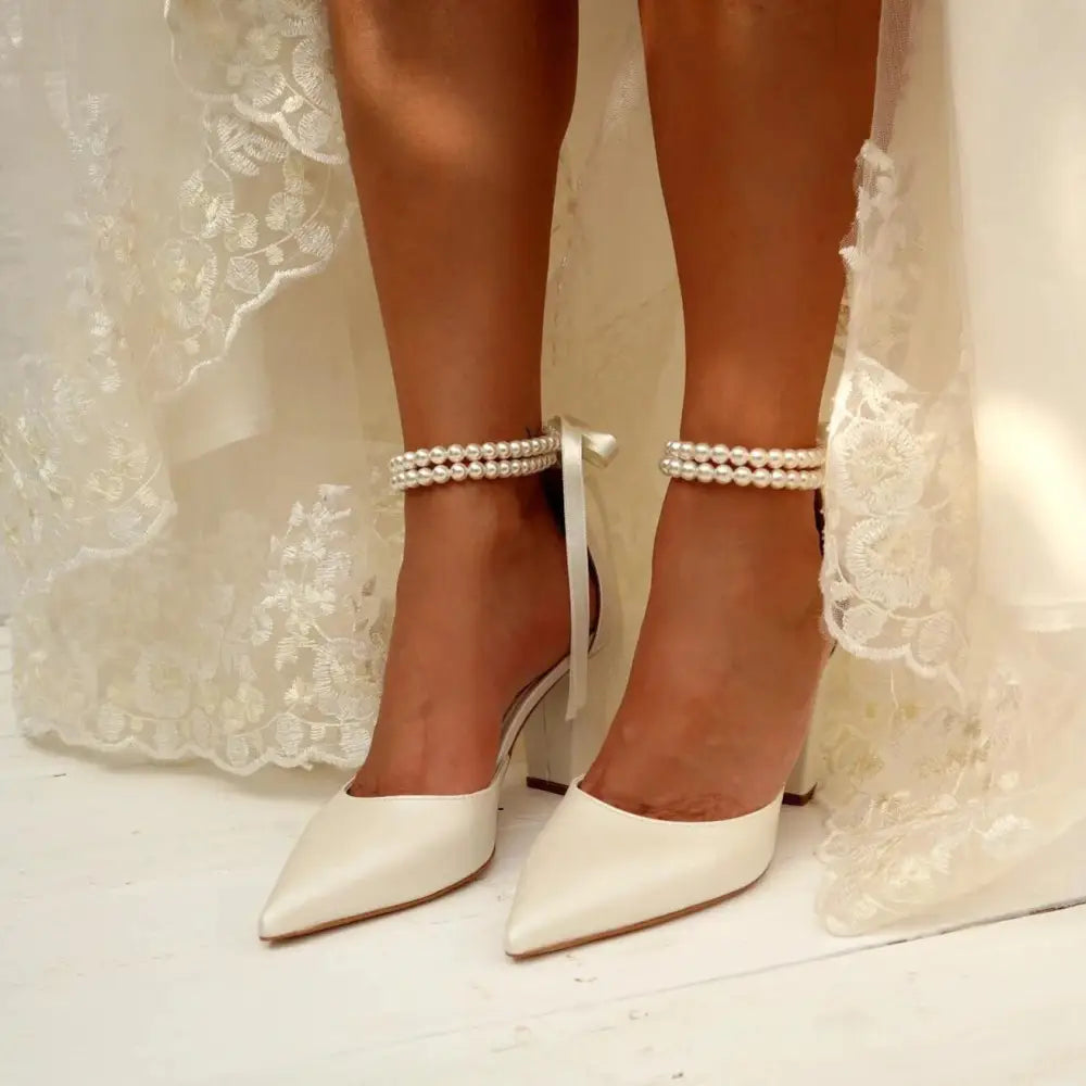 Pearl Ribbon Chunky Heels