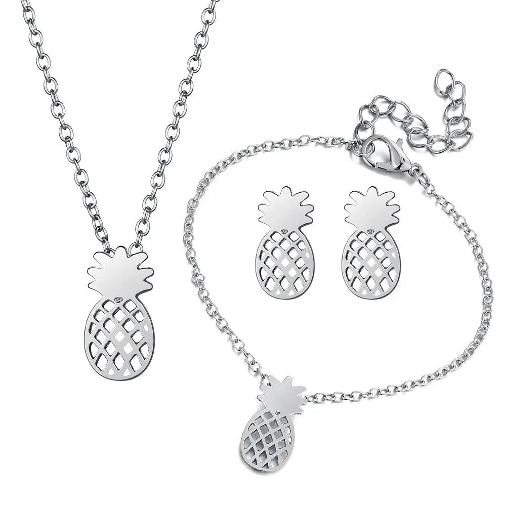 Pineapple Bliss: Hollow Stud Earrings Set - Silver