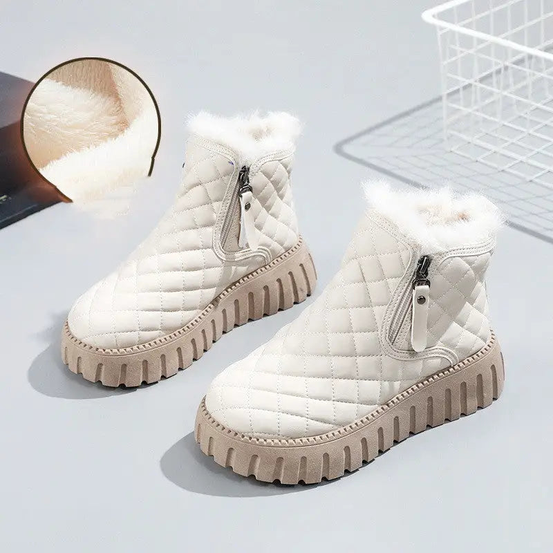 Plaid Ankle Platforms - Beige / Size35 - 4