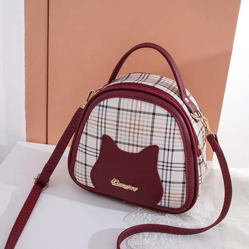Plaid Oval PU Suitcase Shoulder Bag for Women Multiple Colors 19cm - Red