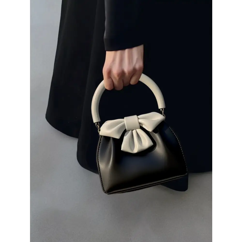 Pleated Bow Bucket Bag - Black