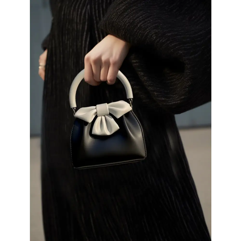 Pleated Bow Bucket Bag - Black