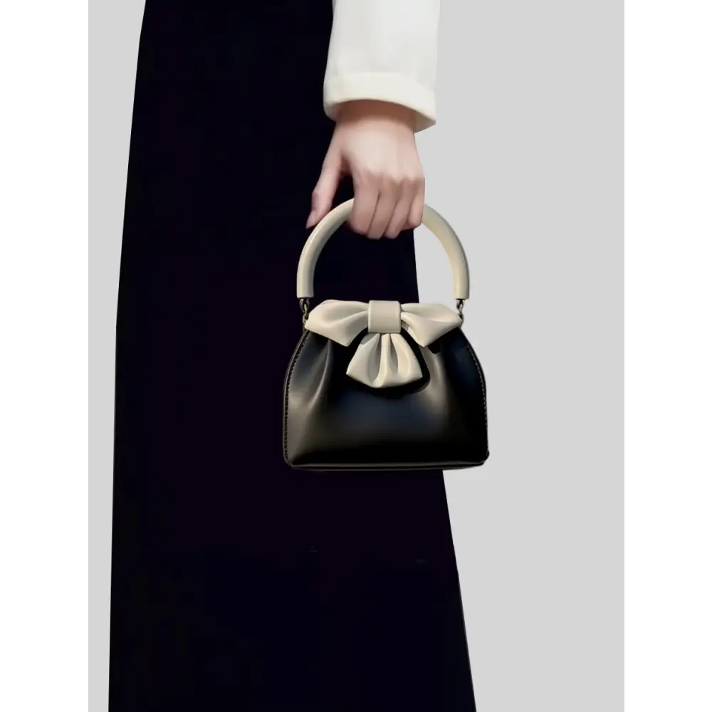 Pleated Bow Bucket Bag - Black