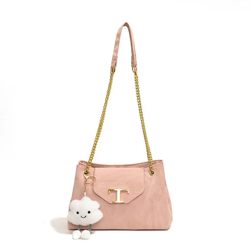 Polyester Fashion Bag with Optional Pendant in Multiple Colors - Pink With Pendant