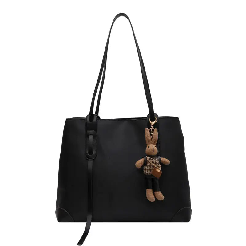 Polyester Lined Rabbit Pendant in Caffeine Brown and Black Contrasts - Black With Pendant / 37X15X29CM