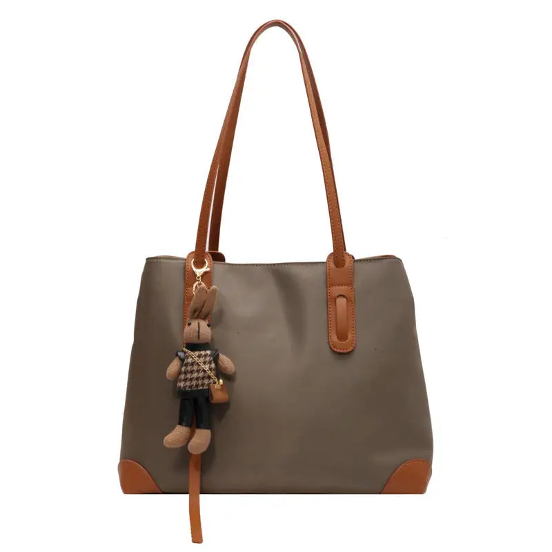 Polyester Lined Rabbit Pendant in Caffeine Brown and Black Contrasts - Contrast Brown With Pendant / 37X15X29CM