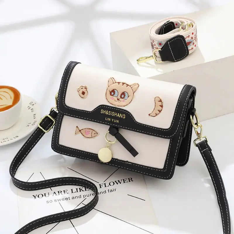 Polyester Lined Soft PU Crossbody Suitcase with Multiple Zipper Pockets - Black
