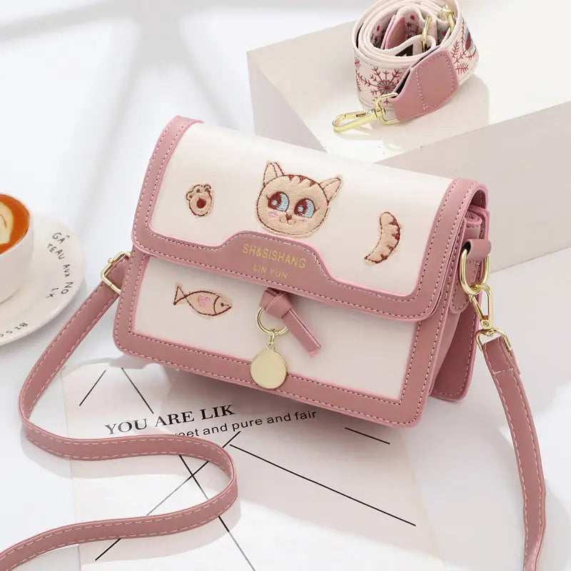 Polyester Lined Soft PU Crossbody Suitcase with Multiple Zipper Pockets - Pink