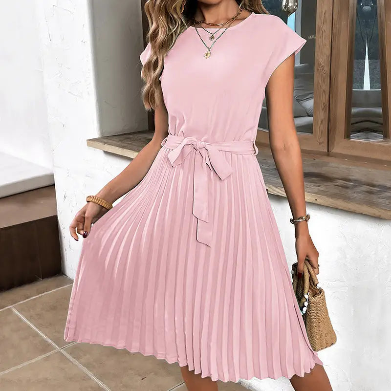 Polyester Mid Waist Leisure Dress in Multiple Colors - Pink / 2XL