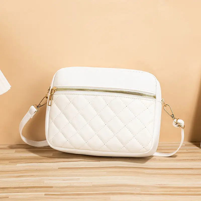 Polyester PU Suitcase with Diamond Mesh Stitching and Packing Bag - White
