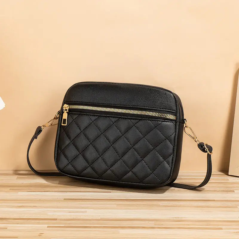 Polyester PU Suitcase with Diamond Mesh Stitching and Packing Bag - Black