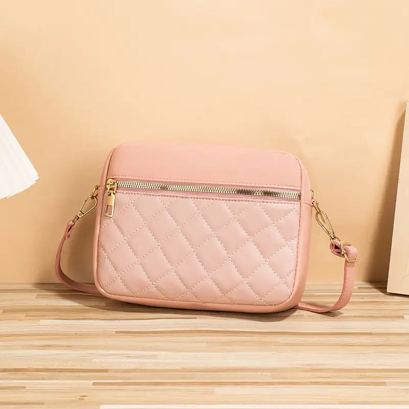 Polyester PU Suitcase with Diamond Mesh Stitching and Packing Bag - Pink