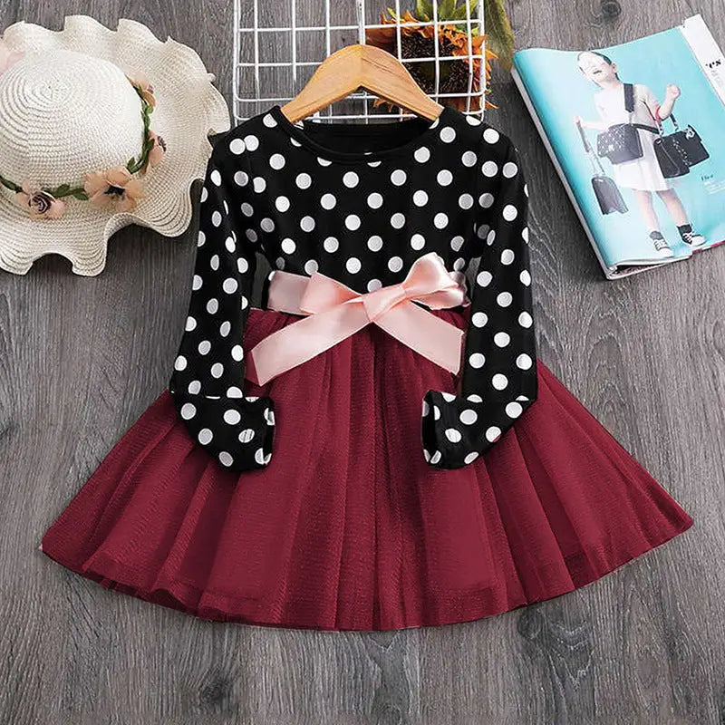 Princess Dot Dress - Wine Red / 100cm
