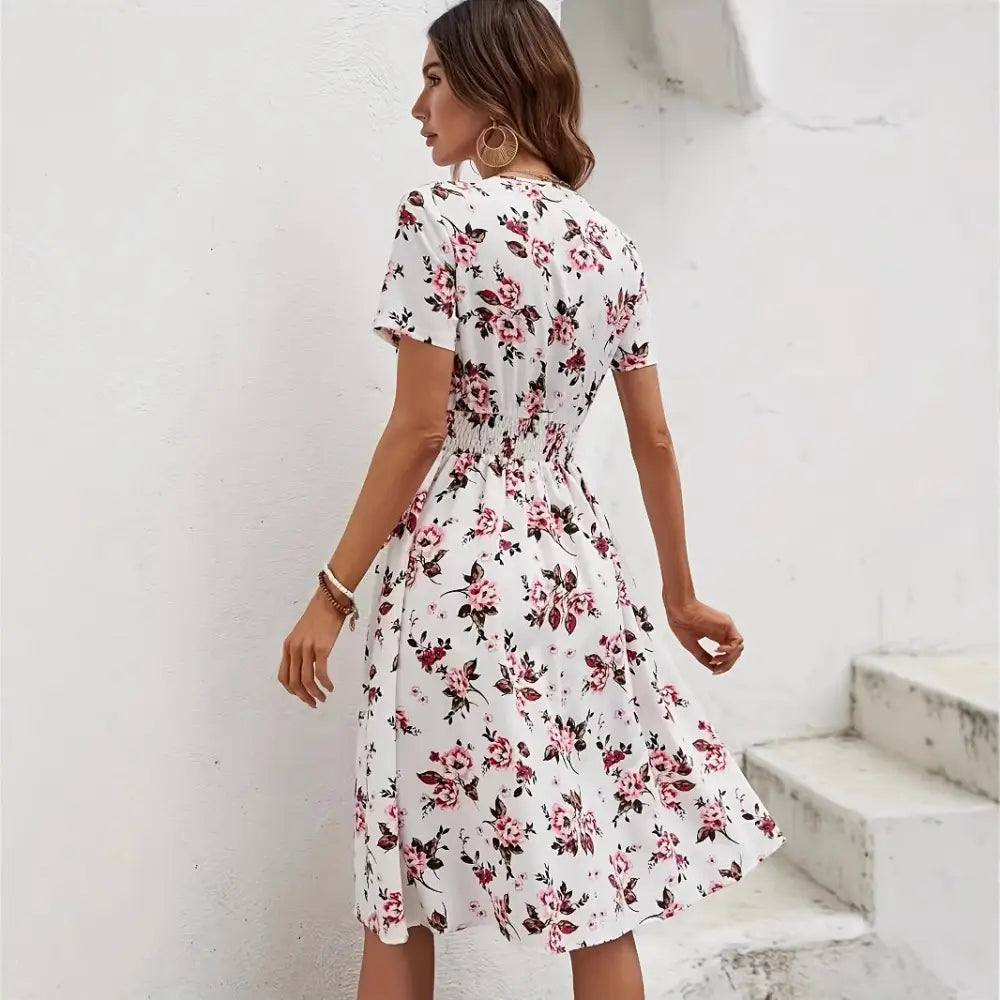 Printed Cross Collar Dress