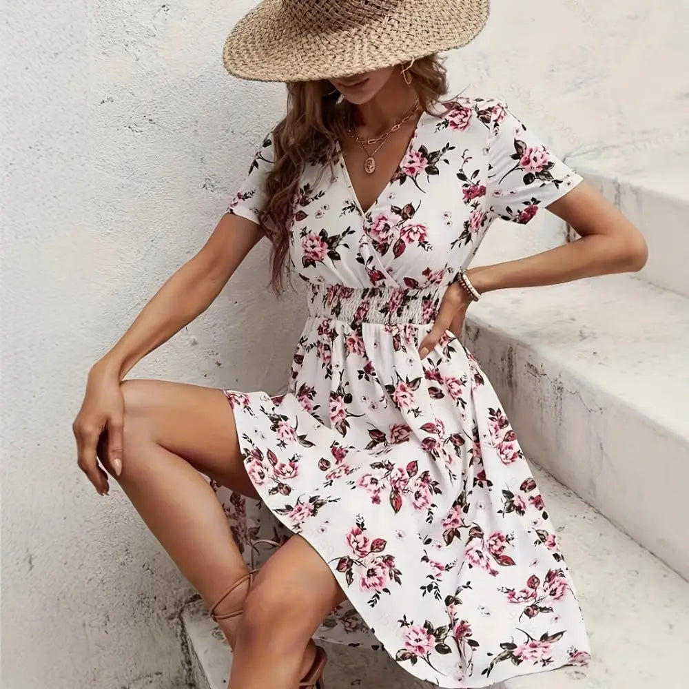 Printed Cross Collar Dress